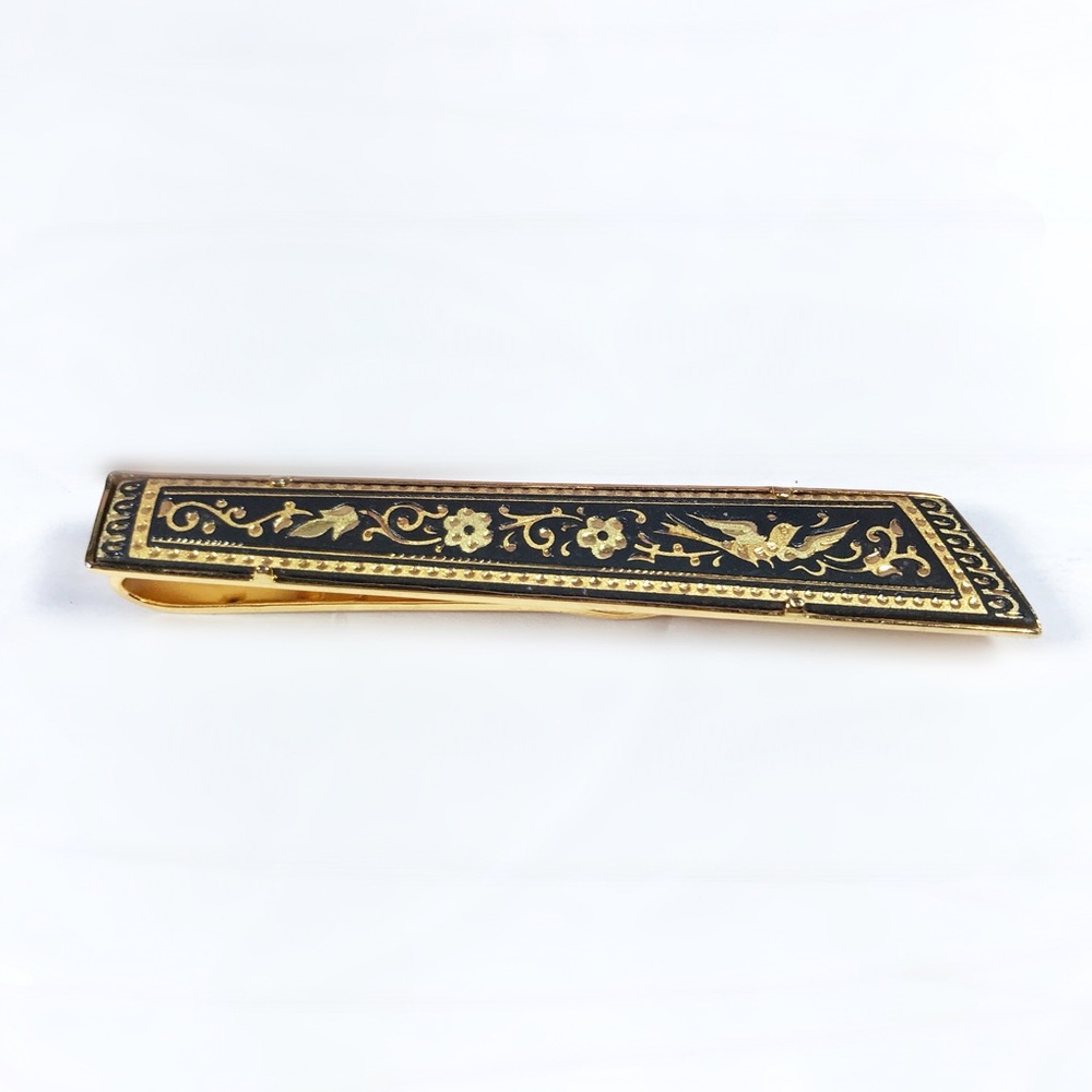 Damascene Spanish black gold bird mens tie clip